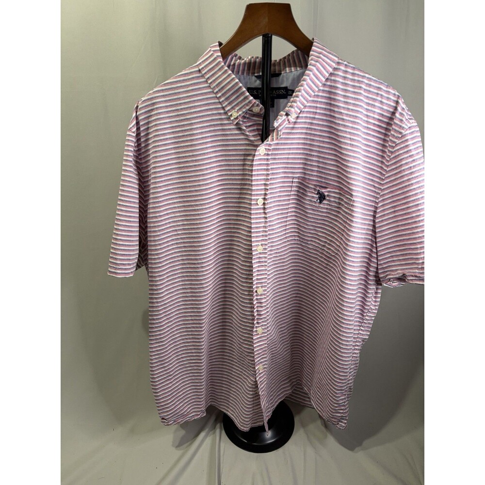 U.S. Polo Assn. Pink/Blue/White Stripe Short Sleeve 2XL
